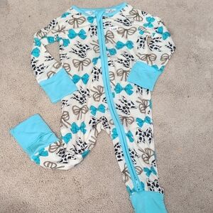 Baby Bamboo One Piece Pajama with Blue and Brown Bows